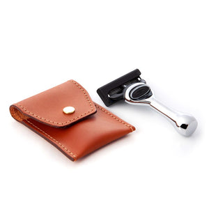 Mini Nickel Travel Fusion Razor in Leather Pouch