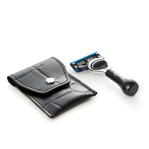 Mini Black Travel Fusion Razor in Leather pouch